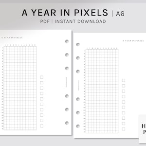 A Year In Pixels | A6 | Printable Planner Inserts | Mood Tracker Template Bullet Journal | Digital Download