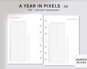Un año en píxeles / A6 / insertos planificadores imprimibles / Mood Tracker plantilla bullet journal / descarga digital