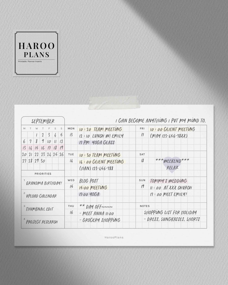 Undated Weekly | A6 Printable Planner Inserts | WO1P Horizontal Layout ...