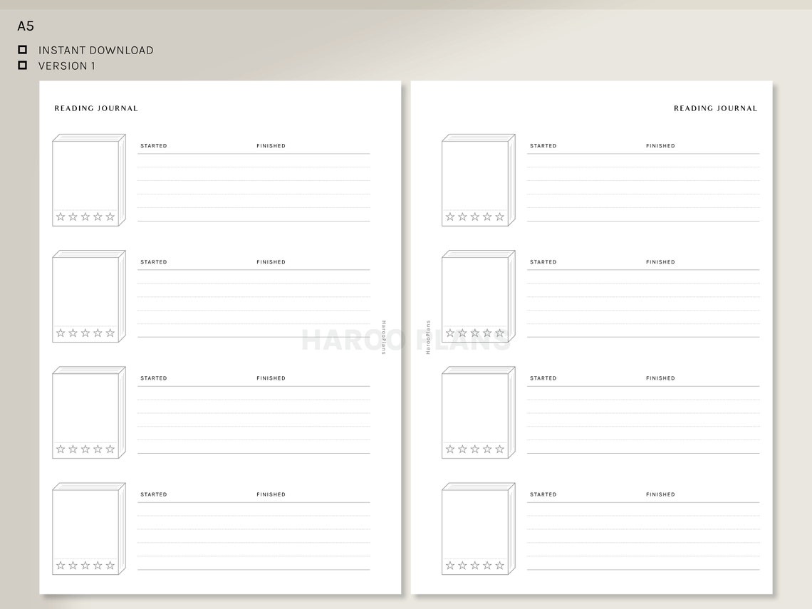 Reading Journal | A5 Printable Planner Inserts | Book Review Log ...