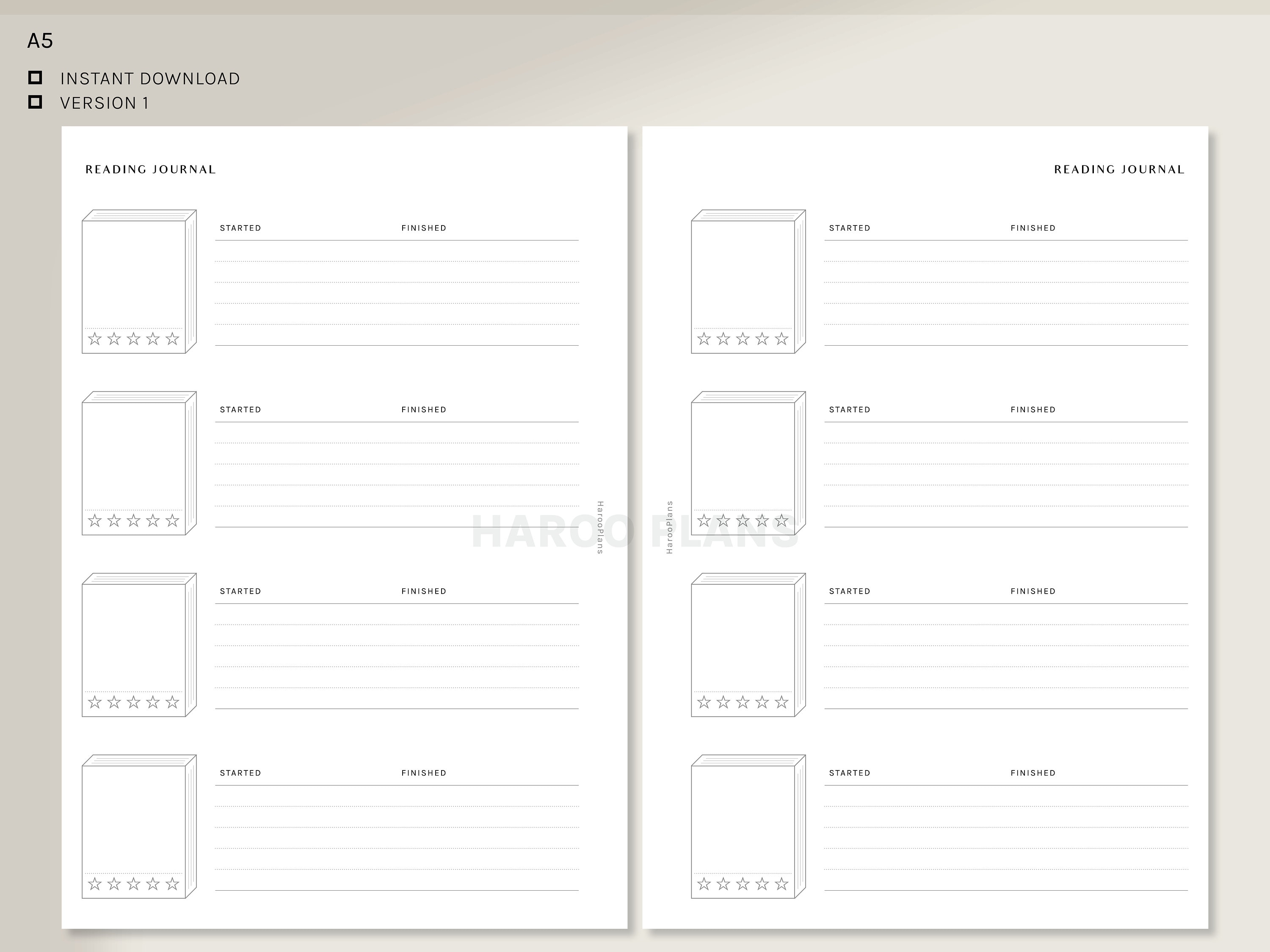 Reading Journal | A5 Printable Planner Inserts | Book Review Log ...