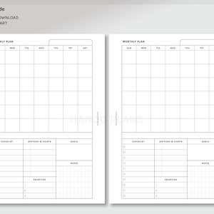 Monthly Overview | Personal Wide Printable Planner Inserts | MO1P Month ...