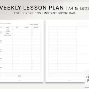 Planificador semanal de lecciones / A4, INserciones imprimibles de cartas de EE. UU. / Plantilla de horario de educación en el hogar / Hoja de estudiante del maestro PDF / Descarga digital