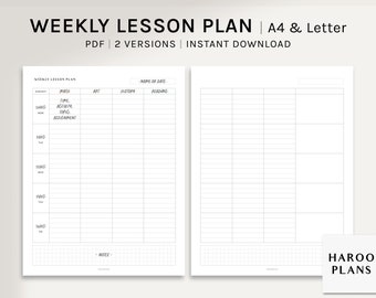 Weekly Lesson Planner | A4, US Letter Printable Inserts | Homeschool Schedule Template | Teacher Student Sheet PDF | Digital Download