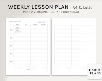 Weekly Lesson Planner | A4, US Letter Printable Inserts | Homeschool Schedule Template | Teacher Student Sheet PDF | Digital Download