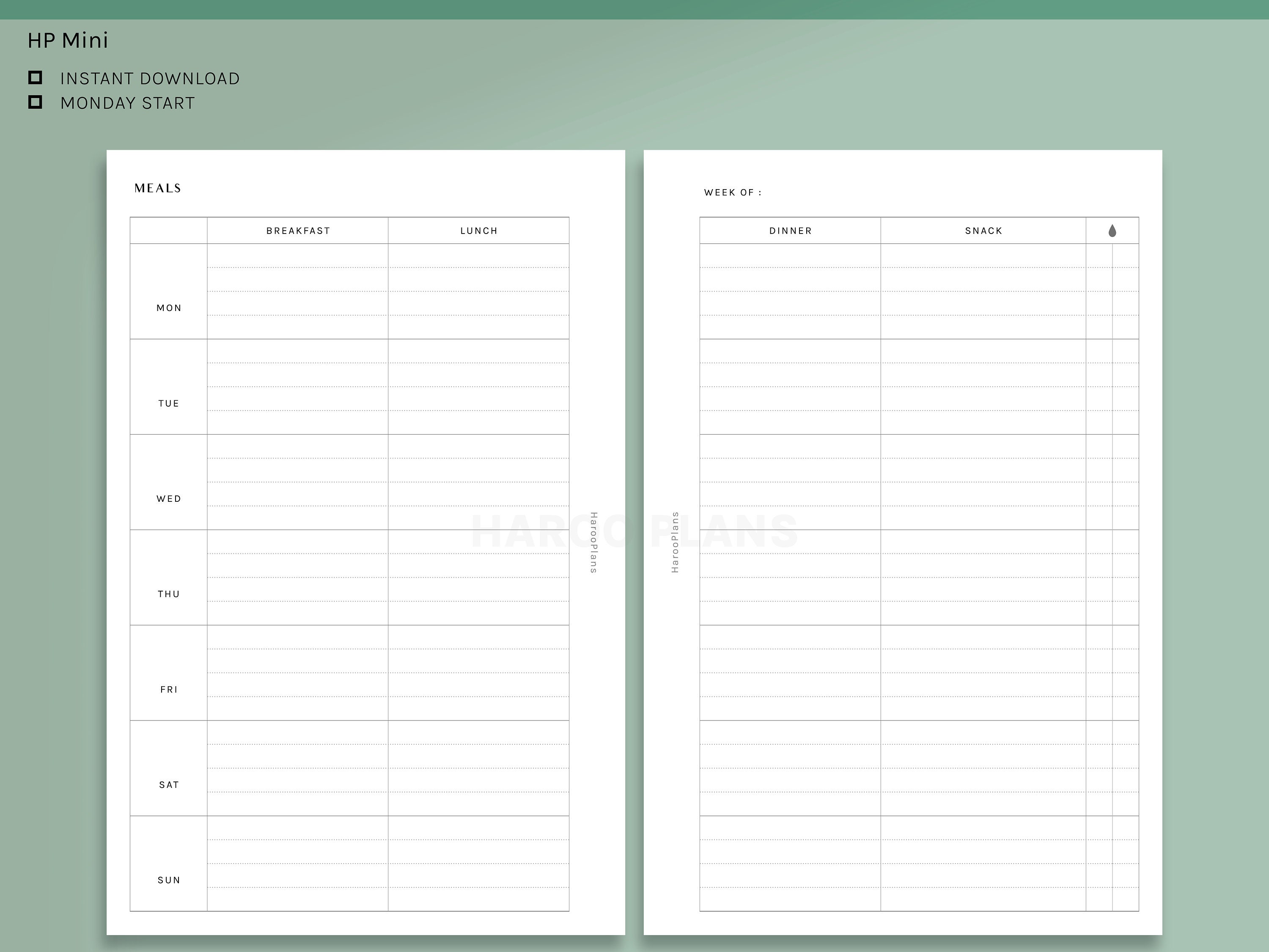 Weekly Meal Tracker | HP Mini Printable Happy Planner Inserts | Food ...