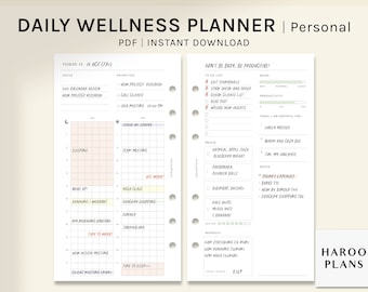 Daily Wellness Planner | Personal Printable Inserts | Schedule Planning Worksheet | Self Care Routine Journal Template | Digital Download