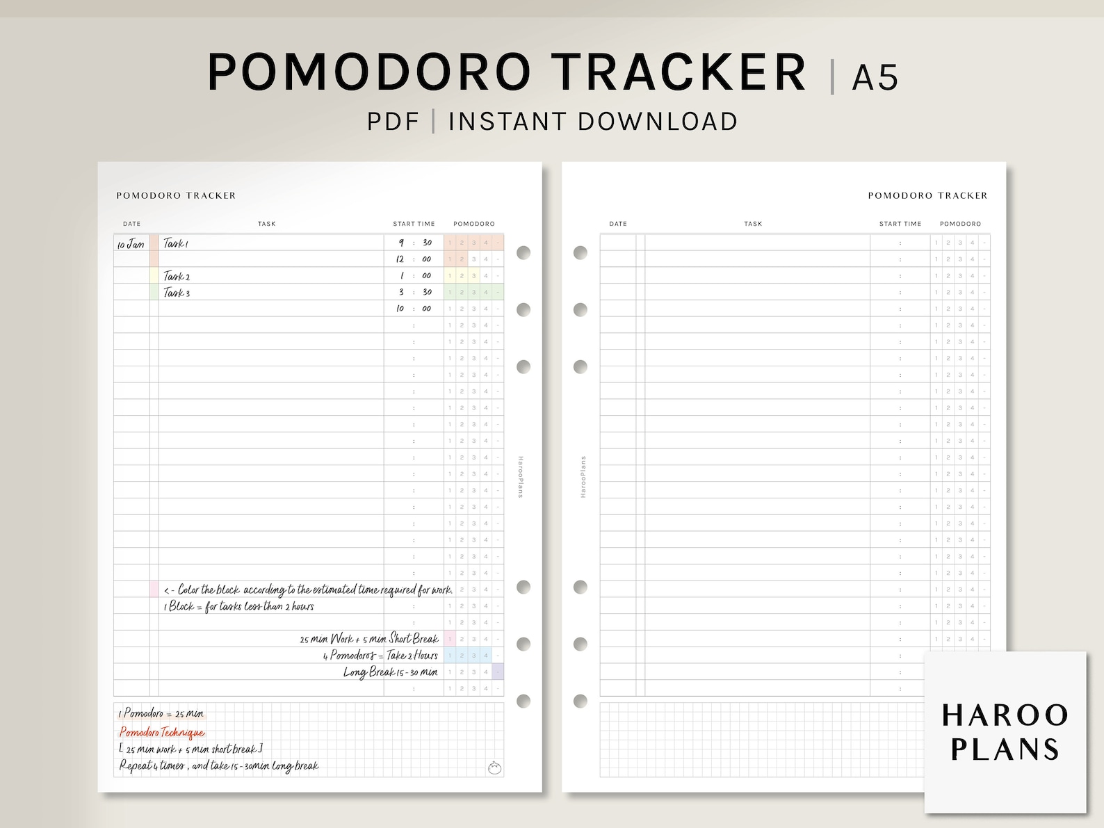Pomodoro Tracker A5 Printable Planner Inserts Time - Etsy