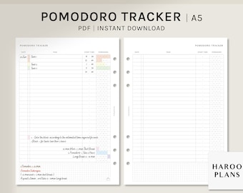 Pomodoro Tracker | A5 Printable Planner Inserts | Time Management Template | Productivity Organizer | for Study, Work PDF | Digital Download