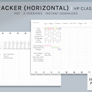 Peut inclure: Un tracker imprimable pour un agenda HP Classic. Le tracker est conçu pour suivre l'humeur, la lecture, la méditation, la course à pied, le jeûne après le sport, le yoga du matin, les vitamines, la tenue d'un journal, Orgueil et Préjugés, Une chambre à soi, Jane Eyre, l'humeur/la météo, la clé de couleur, l'eau, l'habitude/la tâche/le travail, les corvées/le nettoyage, les objectifs/les défis. Le tracker est divisé en sections pour chaque mois de l'année, avec une colonne totale à la fin.
