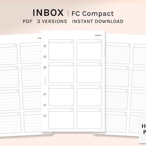 Inbox | FC Compact Printable Planner Inserts | Blank Box To Do List Template | Idea Task List | Brain Dump Sheet PDF | Digital Download