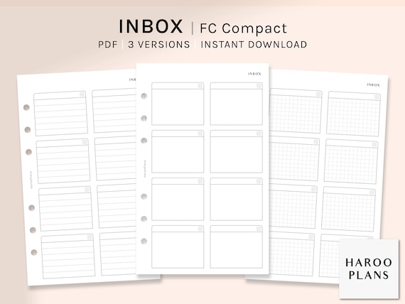 Inbox FC Compact Printable Planner Inserts Blank Box to Do | Etsy
