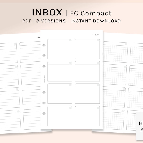 Inbox | FC Compact Printable Planner Inserts | Blank Box To Do List Template | Idea Task List | Brain Dump Sheet PDF | Digital Download