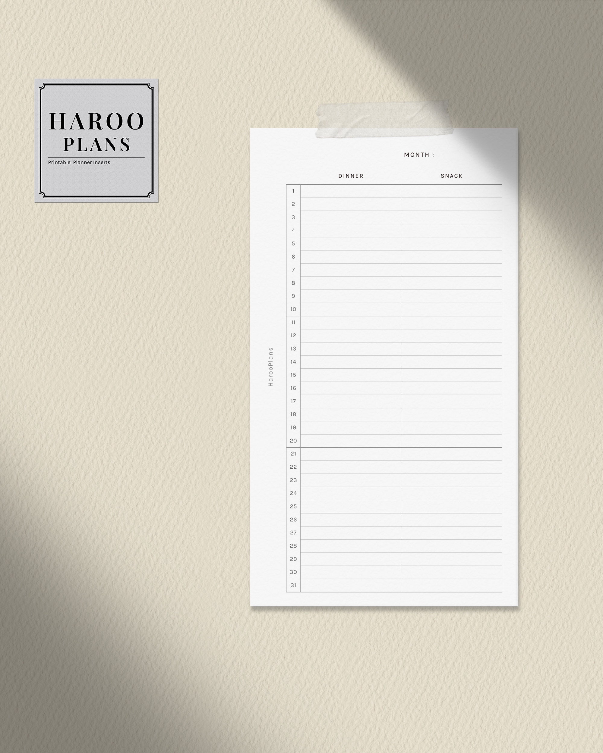 Monthly Meal Tracker | Personal Printable Planner Inserts | MO2P Diet ...