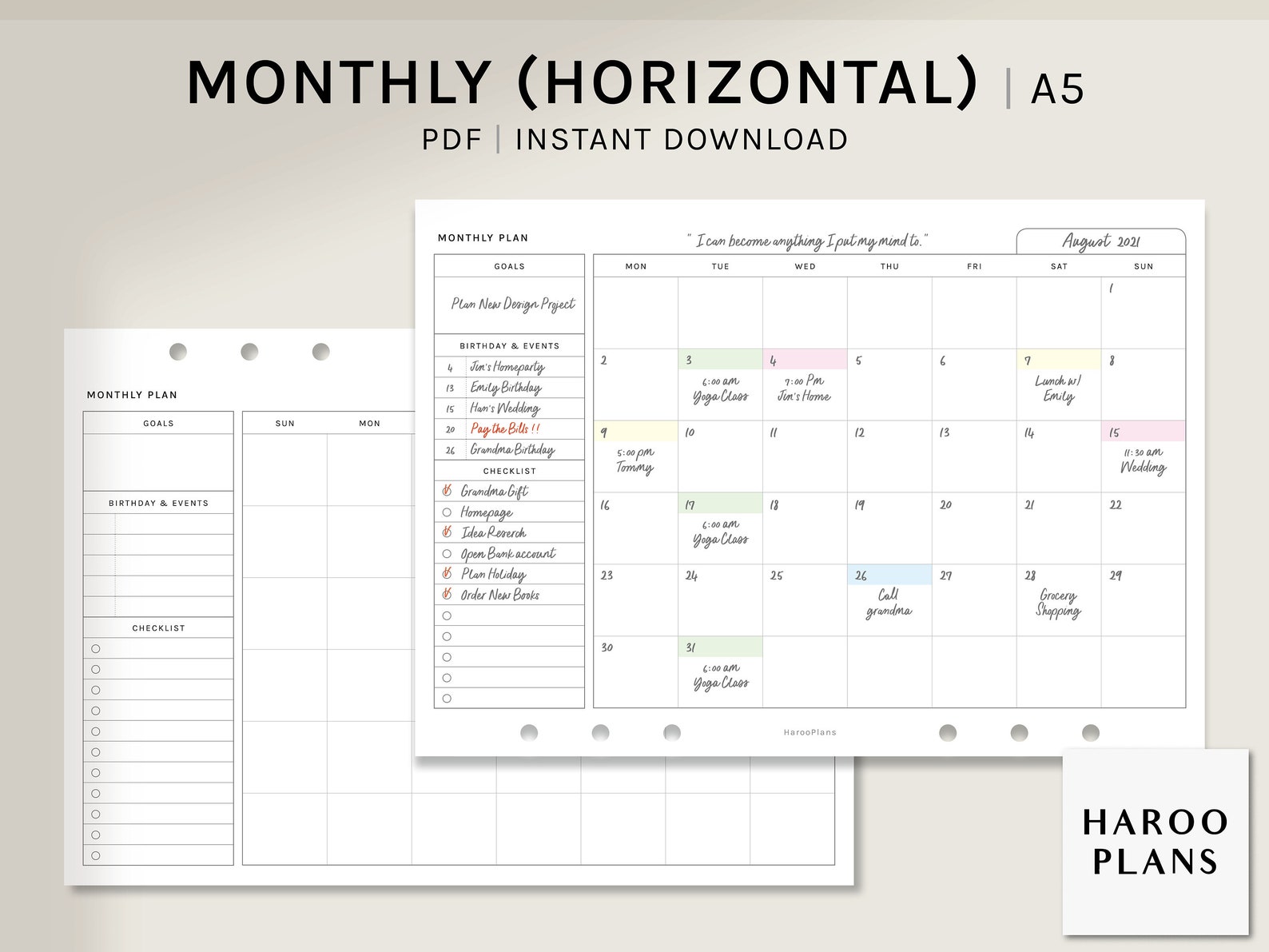 Monthly Planner A5 Printable Planner Inserts MO1P - Etsy