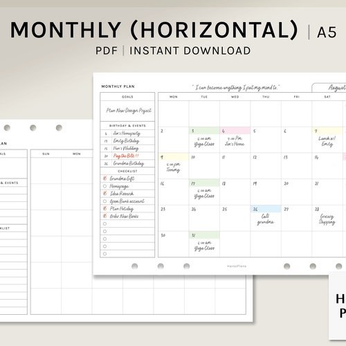 Monthly Planner A5 Printable Planner Inserts Monthly | Etsy