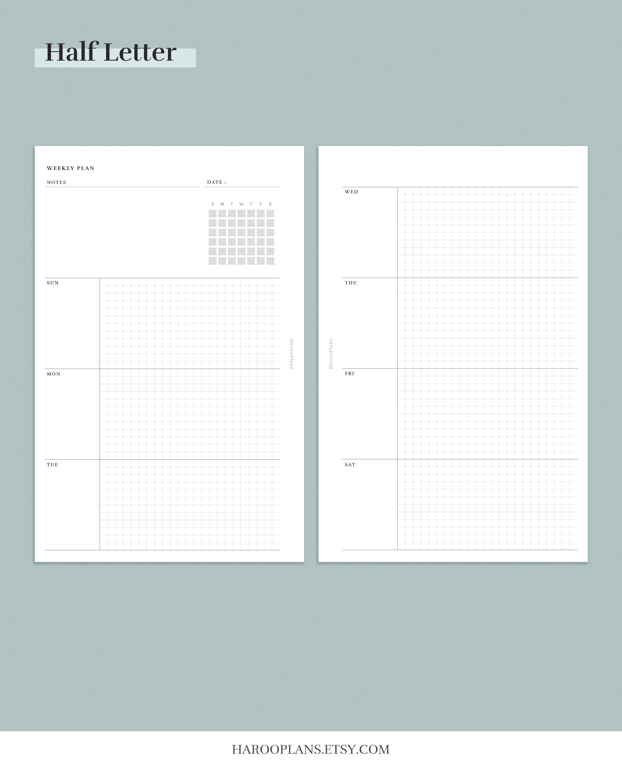 Simple Weekly Planner Printable Half Letter PDF Template | Etsy