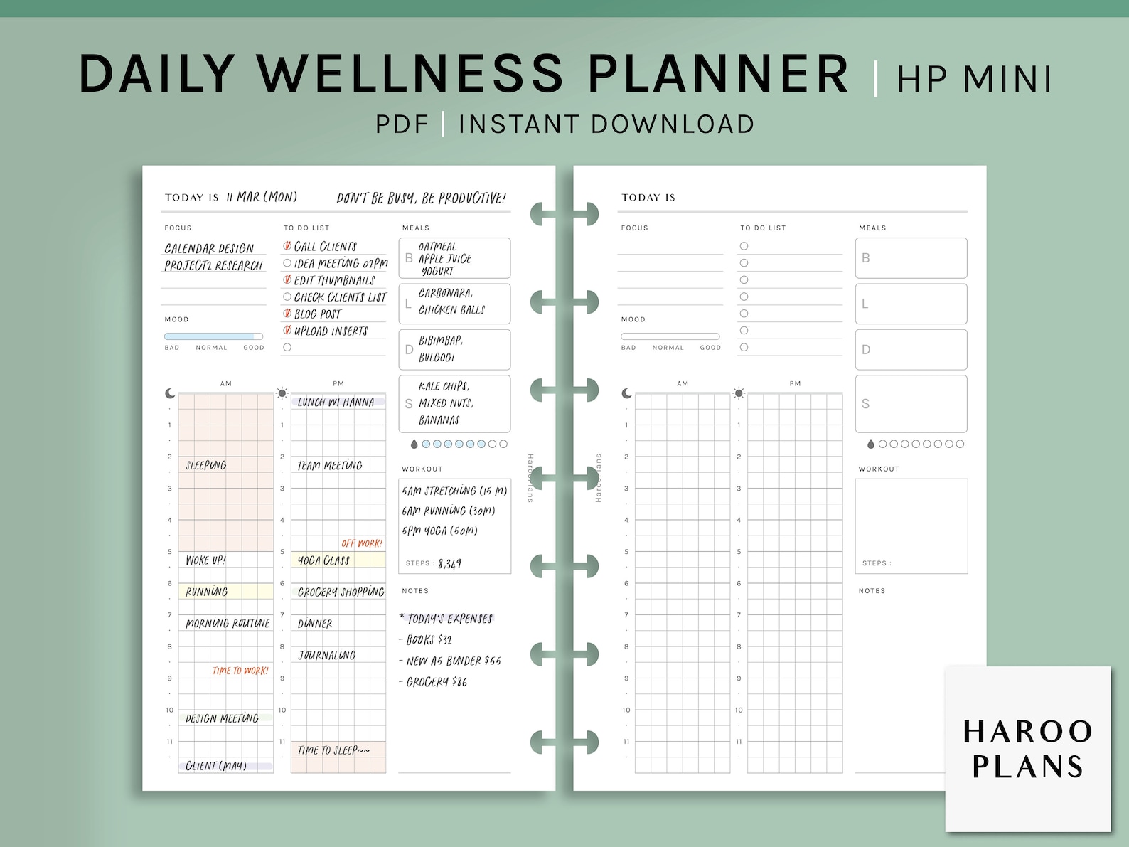 Daily Wellness Plan | HP Mini Printable Happy Planner Inserts | Simple ...