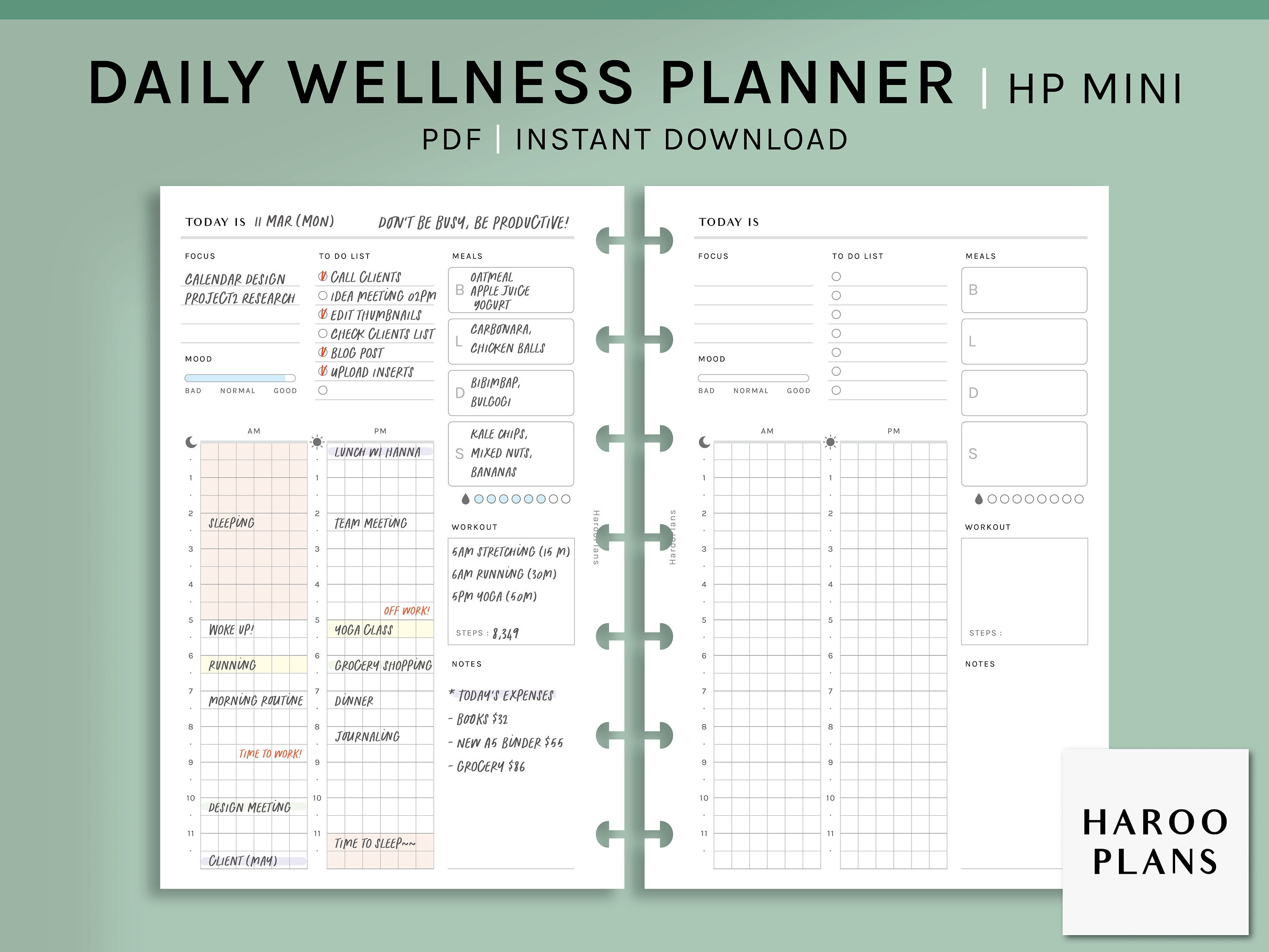 Daily Wellness Plan | HP Mini Printable Happy Planner Inserts | Simple ...
