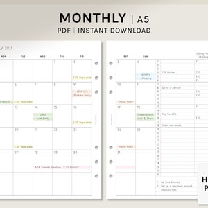 Undated Monthly Planner | A5 Printable Planner Inserts | MO2P Layout Template | Blank Calendar with Notes | Digital Download