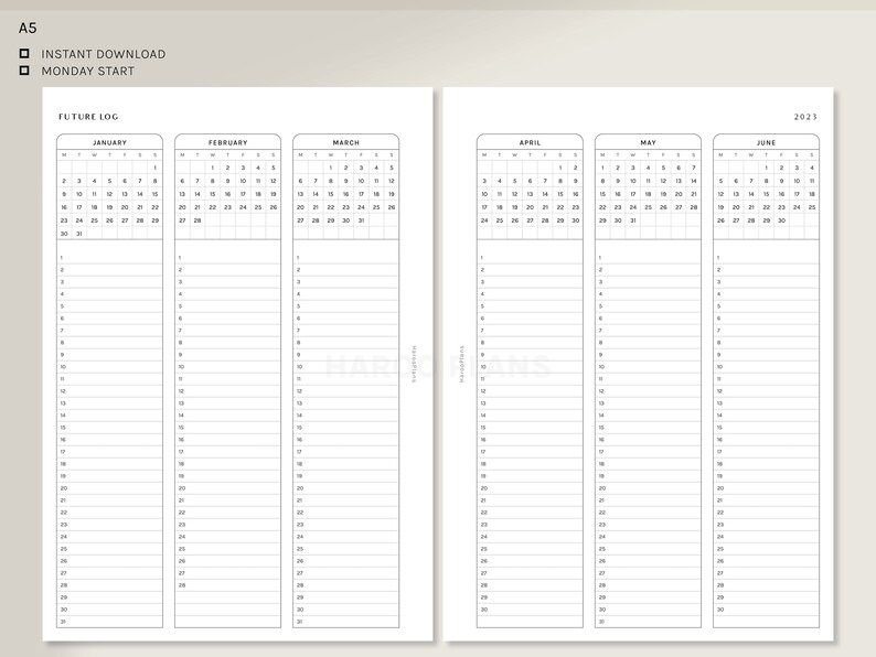 2023 Future Log A5 Printable Planner Inserts Yearly Etsy