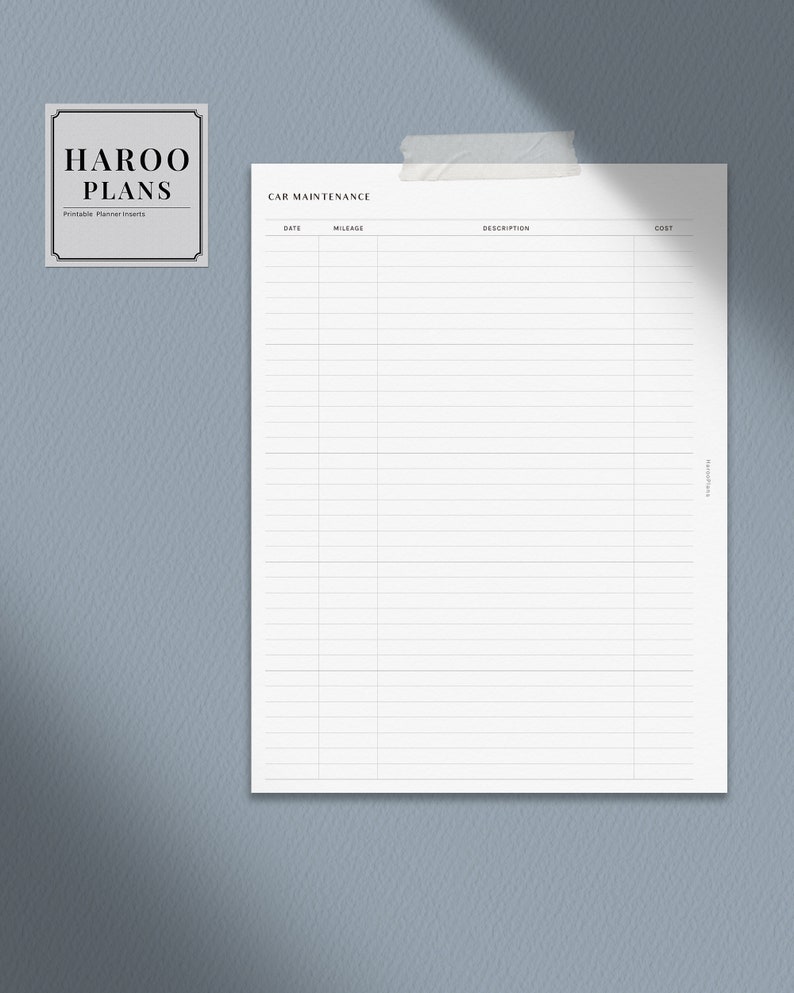 Car Maintenance | HP Classic Printable Happy Planner Inserts | Auto ...