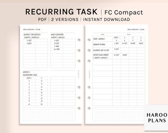 Wiederkehrende Aufgabe | FC Compact Druckbare Planereinlagen | Chores Tracker Vorlage | Wann habe ich zuletzt | Bullet Journal PDF | Digitaler Download