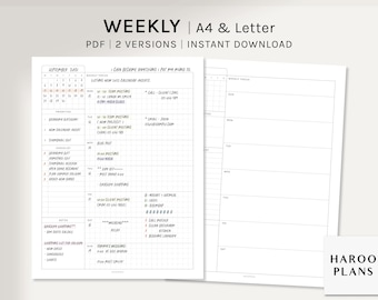 Weekplanner zonder datum | A4, US Letter afdrukbare planner insteekkaarten | Sjabloon voor weekschema | Organizer met kalender pdf | Digitale download