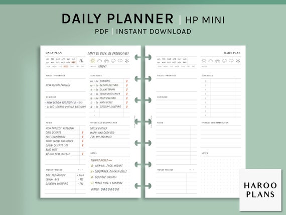 Undated Daily | HP Mini Printable Happy Planner Inserts | Schedule Template | To Do List, Money Tracker | Organizer PDF | Digital Download