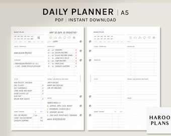 Daily Planner | A5 Printable Inserts | Simple Schedule Template | To Do List, Money Tracker | Undated Organizer Sheet PDF | Digital Download