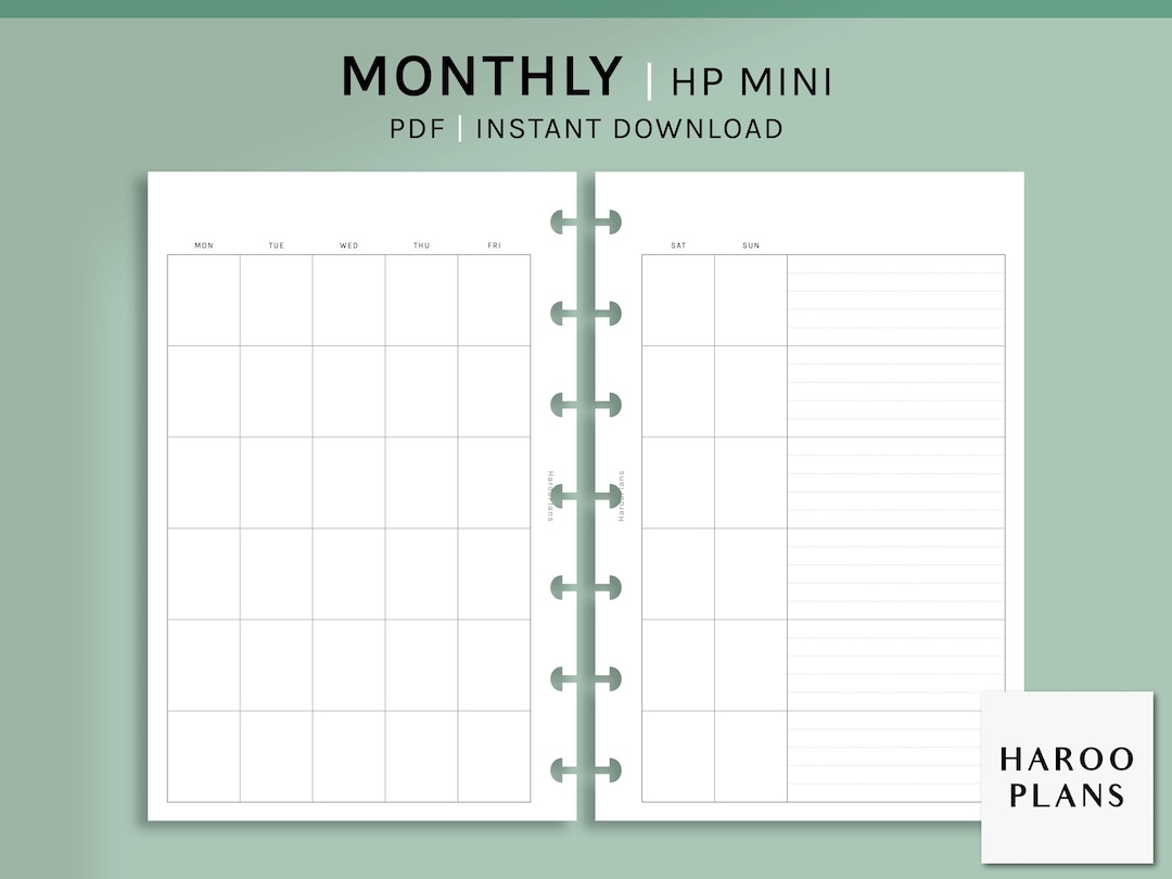 Undated Monthly | HP Mini Size Printable Happy Planner Inserts | MO2P ...