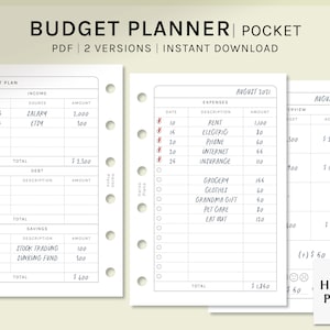 Budget Planner | Pocket Ring Printable Planner Inserts | Finance Template Sheet | Income and Expense Tracker Layout | Digital Download
