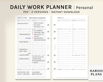Planificador diario de trabajo / Plantillas imprimibles de tamaño personal / Organizador de productividad / Hoja de programación con diseño de cuadrícula (PDF) / Descarga digital