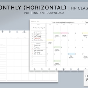 Monthly | HP Classic Printable Happy Planner Inserts | MO1P Horizontal Layout Template | Undated Blank Calendar Sheet PDF | Digital Download