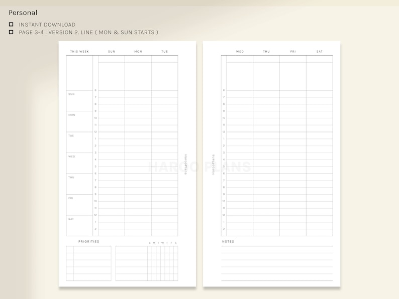 WO2P Schedule Personal Size Printable Planner Inserts - Etsy