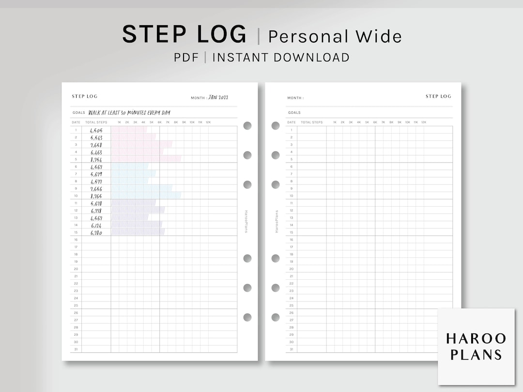 Step Log | Personal Wide Printable Planner Inserts | Health Journal ...