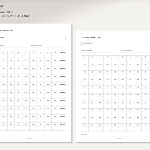 Challenge Sheet | A4, US Letter | Printable Planner Inserts | 30 50 100 Day Habit Tracker Template Bullet Journal PDF | Digital Download image 4