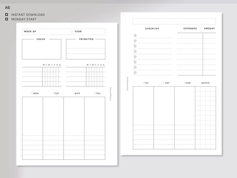 Week at a Glance | A6 Ring Printable Planner Inserts | Weekly Planner ...