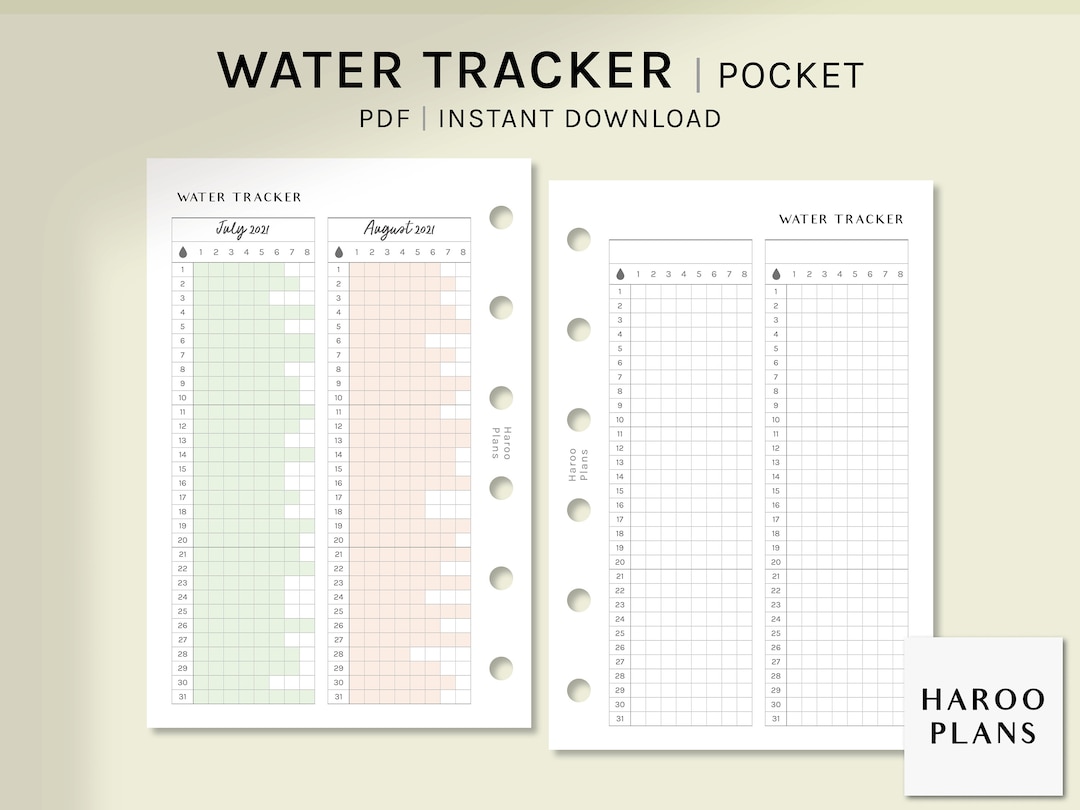 Water Tracker | Pocket Printable Planner Inserts | Water Intake Log ...