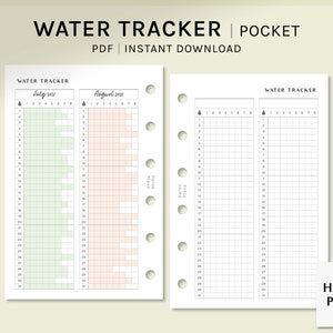 Water Tracker | Pocket Printable Planner Inserts | Water Intake Log Layout | Monthly Hydration Template | Health Habit | Digital Download