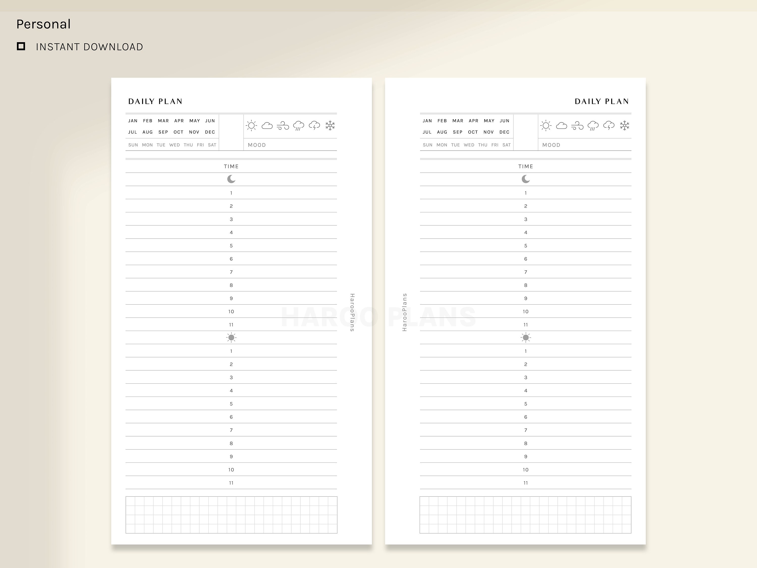 Daily Planner | Personal Printable Inserts | 24hours Schedule Template ...