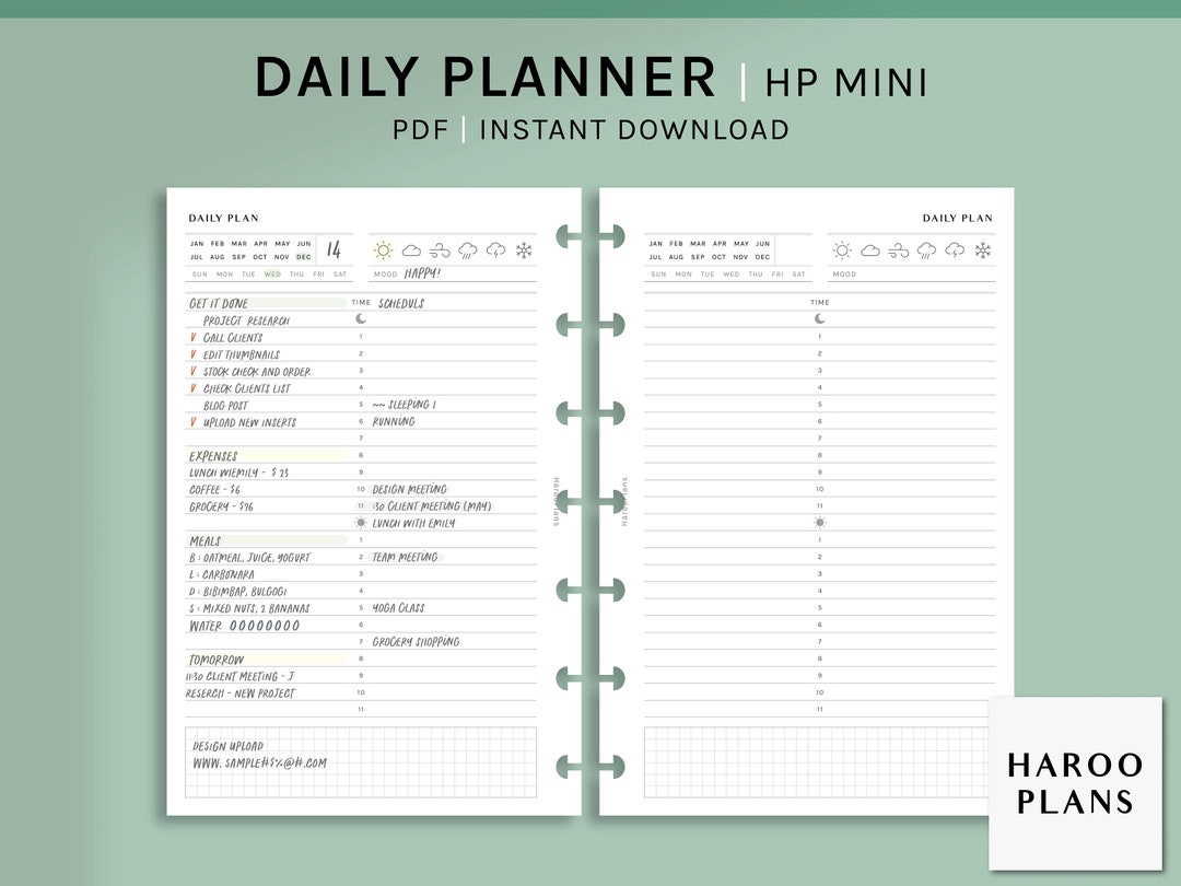 Daily | HP Mini Printable Happy Planner Inserts | 24hours Schedule ...