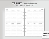Yearly Planner | Personal Wide Size Printable Inserts | Blank Yearly Goal Overview | YO1P Year on one Page Template PDF | Digital Download