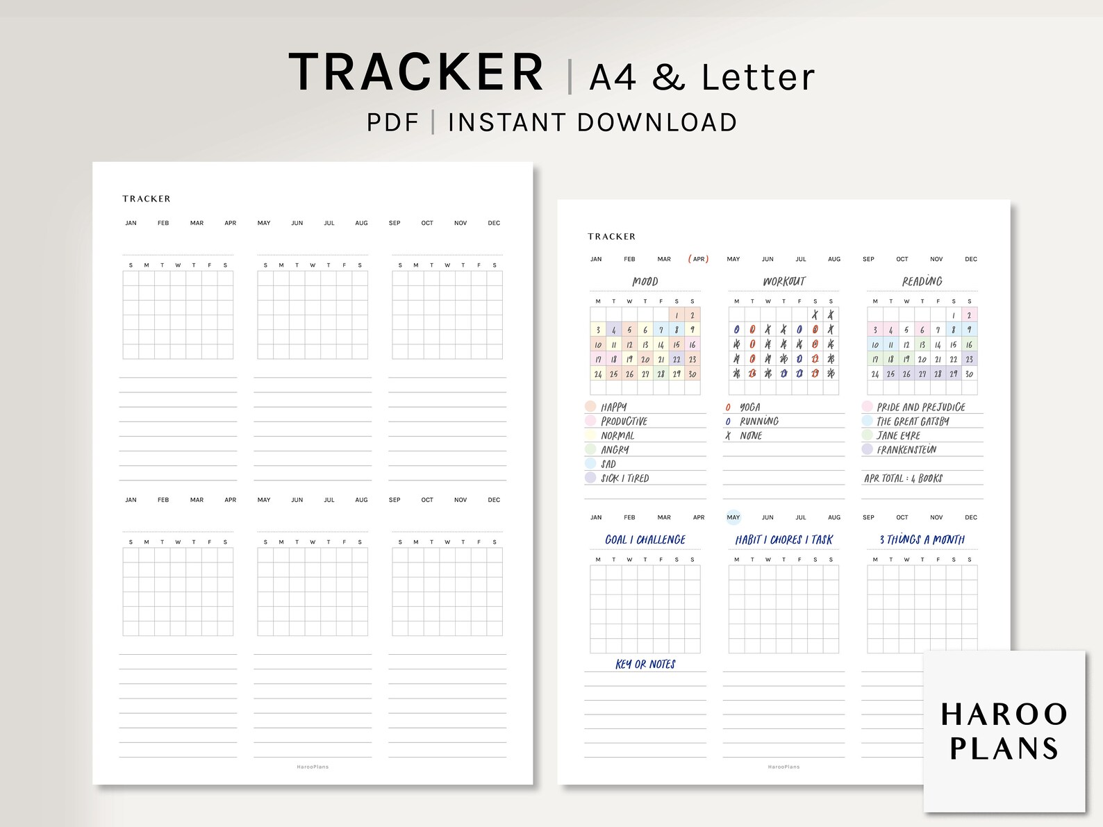 Monthly Tracker | A4, US Letter Printable Planner Inserts | Task Log ...