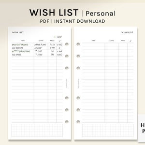Wunschliste | Personalisierte Druckbare Planereinlagen | Wunschliste Vorlage | Shopping Tracker Bogen | Kaufladen pdf | Digitaler Download