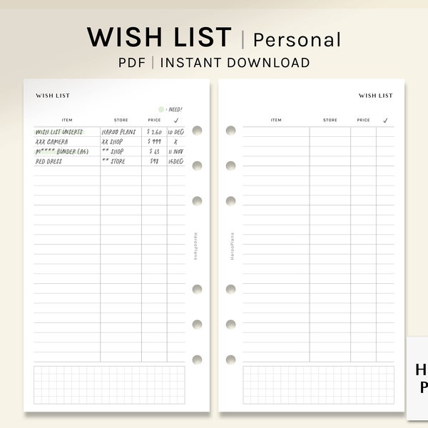 Wunschliste | Personalisierte Druckbare Planereinlagen | Wunschliste Vorlage | Shopping Tracker Bogen | Kaufladen pdf | Digitaler Download