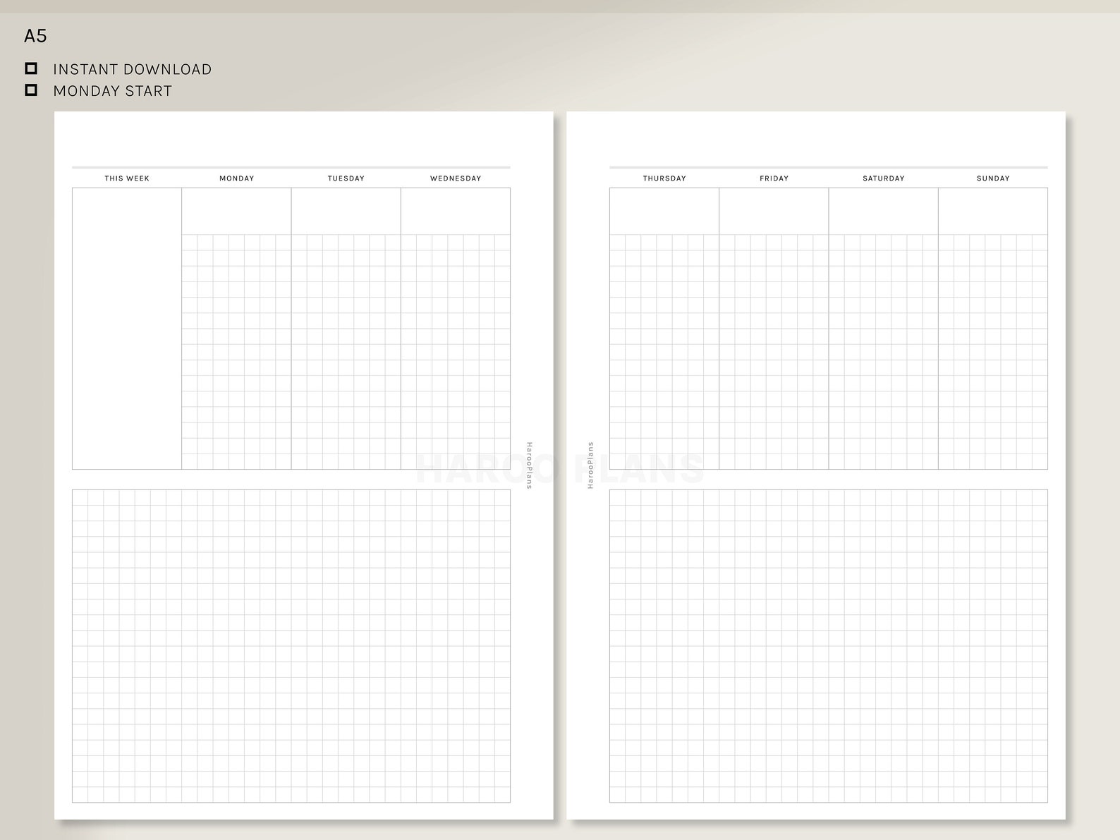 Weekly A5 Printable Planner Inserts Undated WO2P Agenda | Etsy