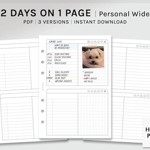 2 Days on 1 Page | Personal Wide Printable Planner Inserts | 2D1P Daily Agenda | Organizer Template | Grid Layout PDF | Digital Download