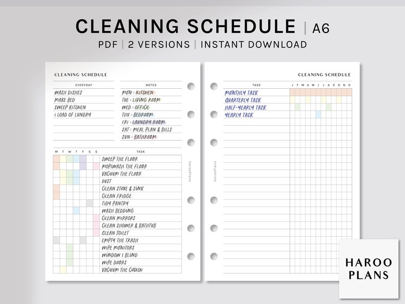 Cleaning Schedule | A6 Printable Planner Inserts | Housekeeping Routine ...