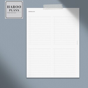 Peut inclure: Un mod&egrave;le de liste de contr&ocirc;le imprimable blanc avec le texte "CHECKLIST" en haut. Le mod&egrave;le est divis&eacute; en deux colonnes avec des espaces lign&eacute;s pour &eacute;crire.